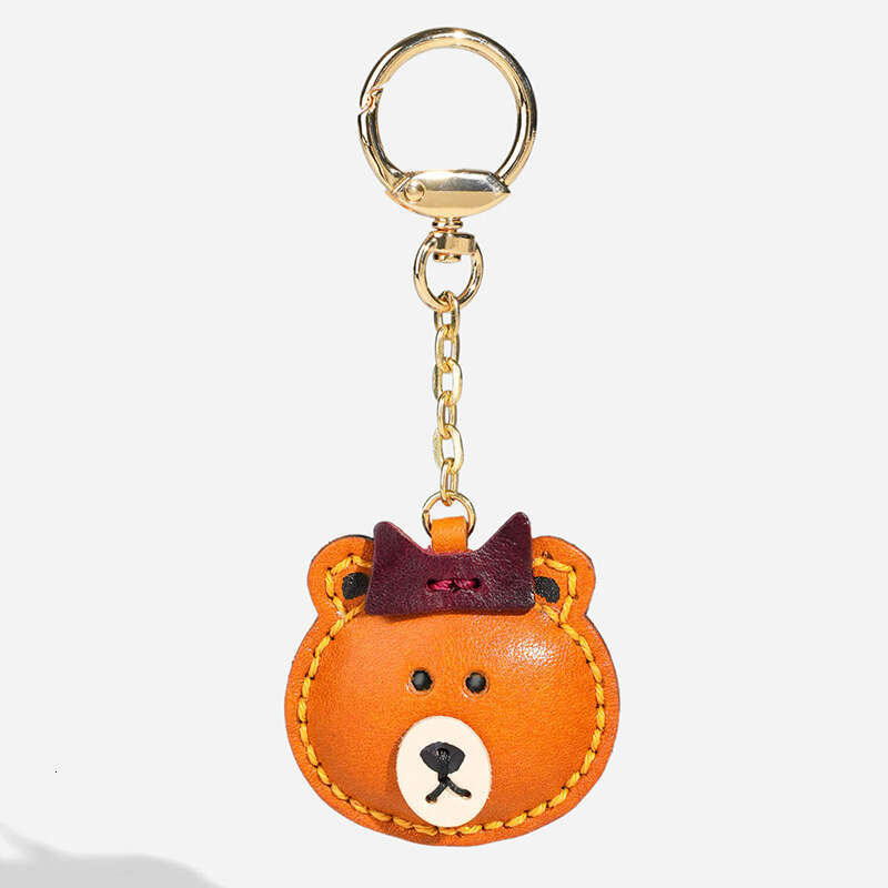 High-end Hand-sewn Cute Bear Genuine Leather Pendant Women's Bag Backpack Decoration Car Keychain Accessory