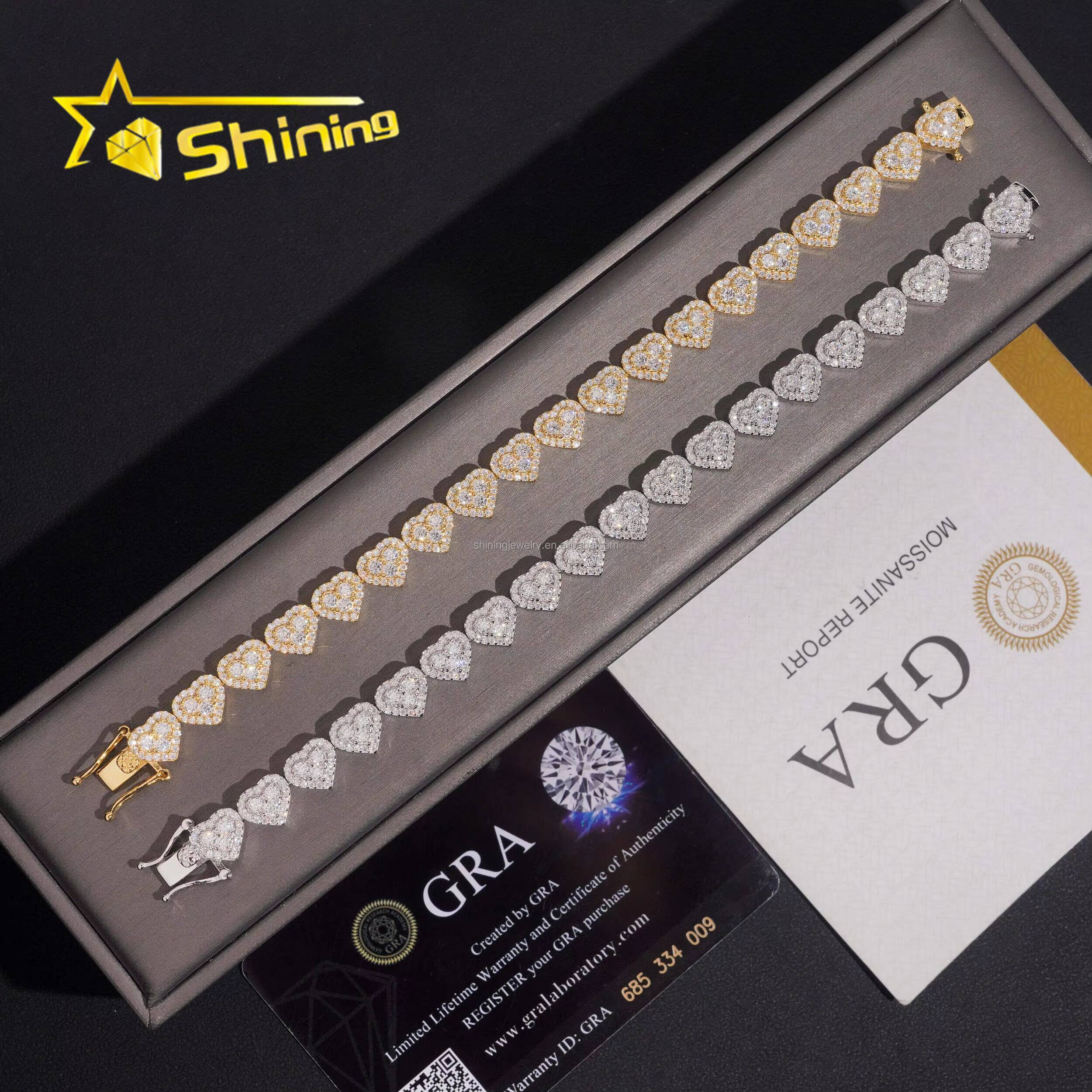 Drop Shipping Hot Selling Fashion Luxury Elegant Style Women Hip Hop Jewelry VVS1 Moissanite Iced Out S925 Silver Heart Bracelet