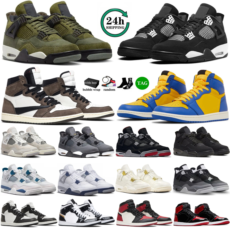 With Box Basketball Shoes 4s 1s Mens Womens Trainers 1 High Top Sneakers 1 Mocha Chicago Grey Bred Sail 4 Military Black Cats Fear White Thunder Bred Sports Shoes 36-47