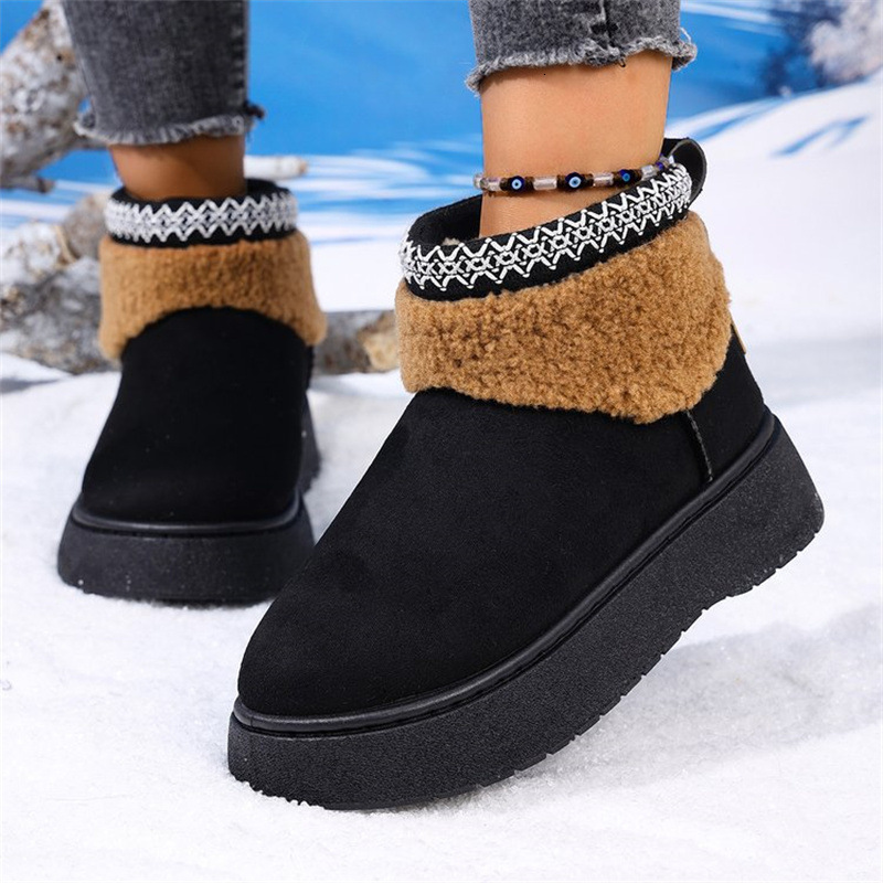 New Style Boots for Women, Fleece-Lined, Warm, Ethnic Style, Fashionable, Casual Winter Snow Lace Cotton Shoes ddmymoon