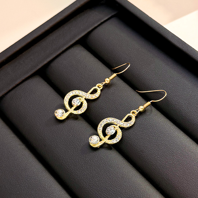 2025 Minimalist Geometric Note Earrings Full Crystal Alloy Drops Versatile Dainty Statement Jewelry for Women