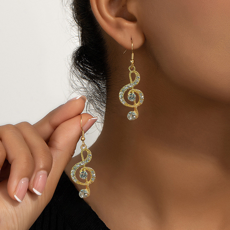 2025 Minimalist Geometric Note Earrings Full Crystal Alloy Drops Versatile Dainty Statement Jewelry for Women