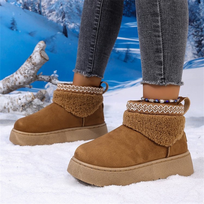 New Style Boots for Women, Fleece-Lined, Warm, Ethnic Style, Fashionable, Casual Winter Snow Lace Cotton Shoes ddmymoon