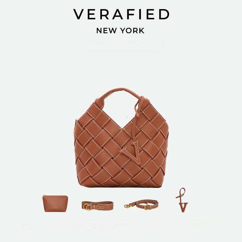 VERAFIED Fashion Woven Genuine Leather Shoulder Bag Melard Cowhide Handbag