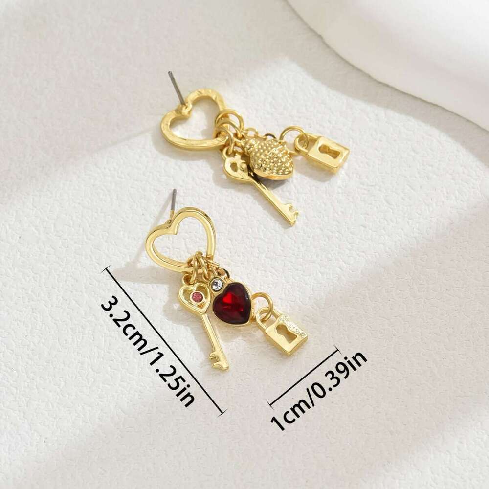 Lock Series French Minimalist Heart Stud for Women - Inlaid Dias Drop Earrings with High-End Fashion Design