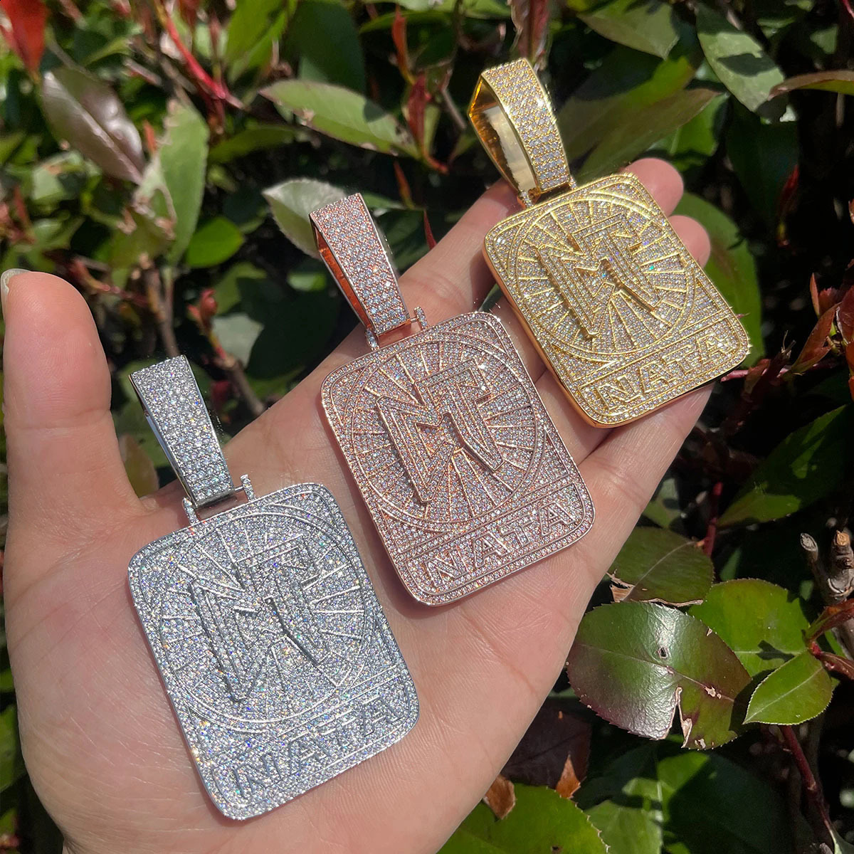 Drip Letter Iced Out CT NATA Necklace Pendant for Men Real Gold Plated Hip Hop Jewelry 241113