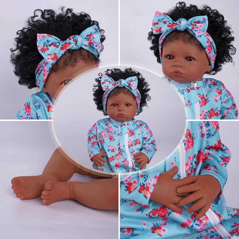 48cm Realistic Reborn Doll Black Baby Girl Restic Silicone Babies Newborn African American Rooted Hair Finished Doll Toy Gift W250818