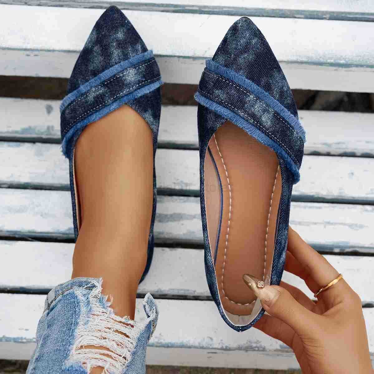 Stylish Pointed Flat Single Shoes Versatile Fabric Slip-on Casual Womens Shoes M250818