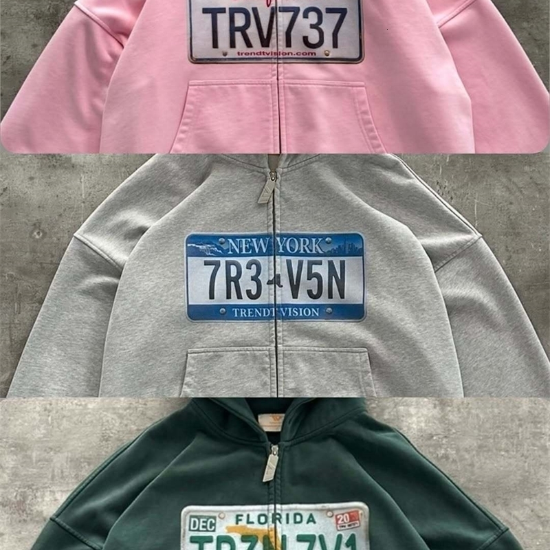 Mens Pink Zip Up Hoodie Personalized Custom License Plate n Streetwear Style Youth Versatile Unique Comfortable Pullover 250815