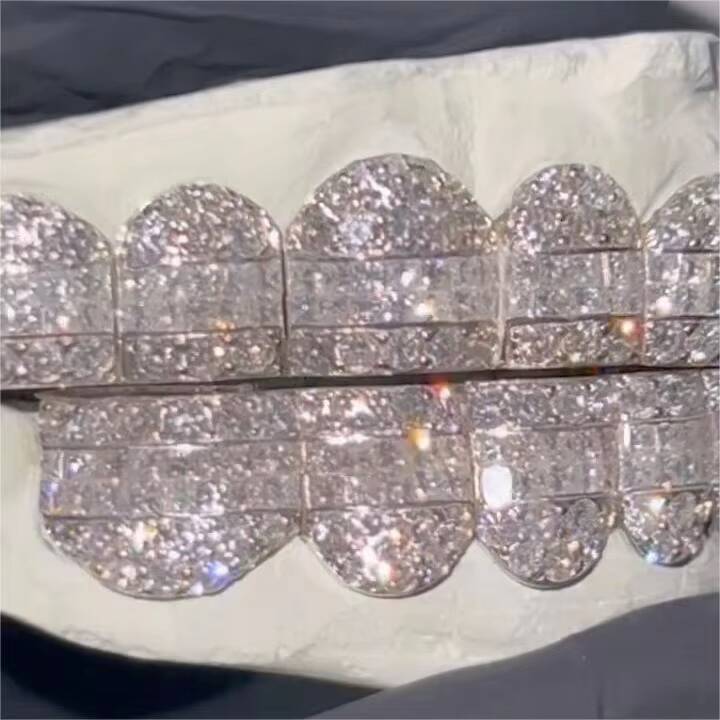 Iced Out Vvs Diamond Grillz Round Baguette 925 Sterling Silver Bling Hiphop Dope Custom Moissanite Grillz