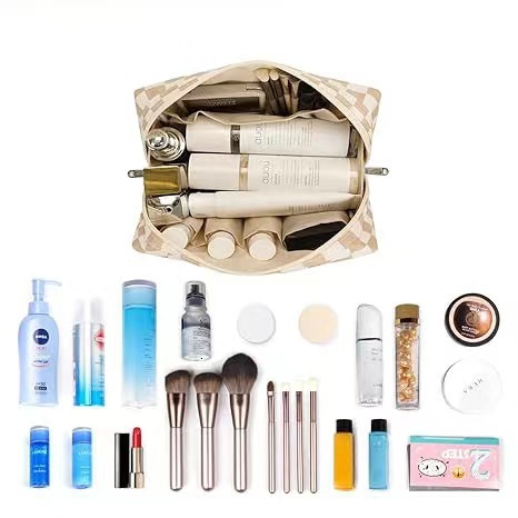 Free shipping designer Hot Selling New Checkerboard PU Makeup Bag Large Capacity Storage Bag Travel Waterproof Toiletry Bag Ins Portable
