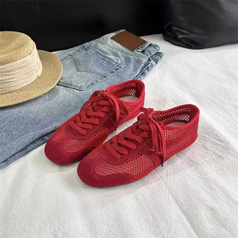 Lightweight Simple and Comfortable Shoes Women 2025 Summer Flat Shoes Women Genuine Mesh Ventilation Sneakers M250818