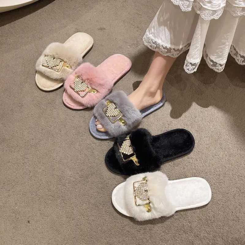 Love Chain Fluffy Wens Slippers He Fion Designer Shoes Wan Autumn Winter Faux Fuzzy Fur Slides Indoor Elegant Y250818