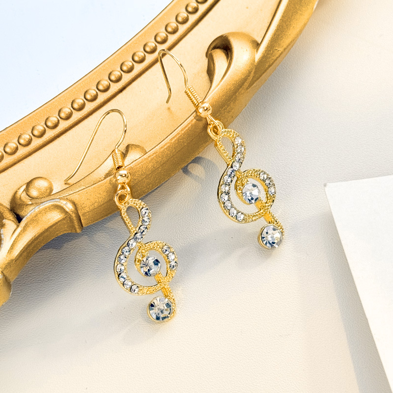 2025 Minimalist Geometric Note Earrings Full Crystal Alloy Drops Versatile Dainty Statement Jewelry for Women