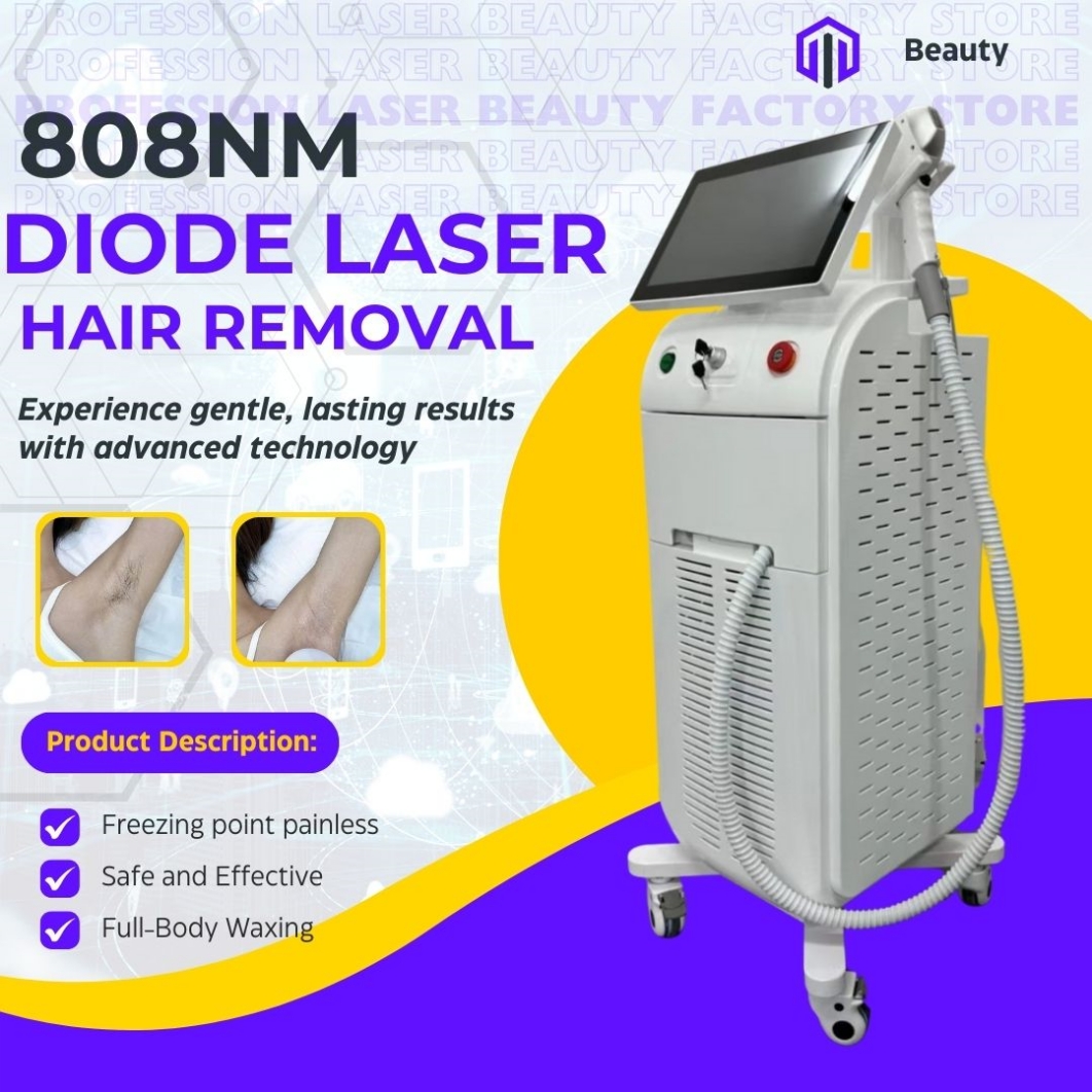 Diode Laser Hair Removal Machine For Beauty Salon And Spa Triple Wavelength 755 808 1064 Painless Permanent Hair Reduction Device For All Skin Types