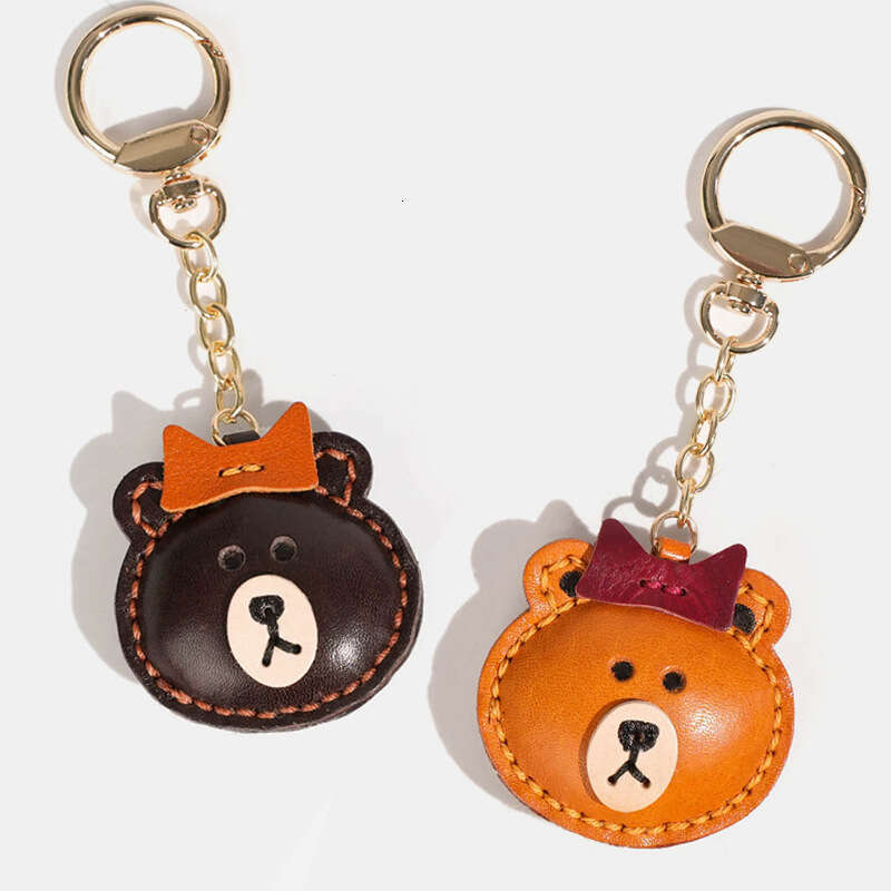High-end Hand-sewn Cute Bear Genuine Leather Pendant Women's Bag Backpack Decoration Car Keychain Accessory
