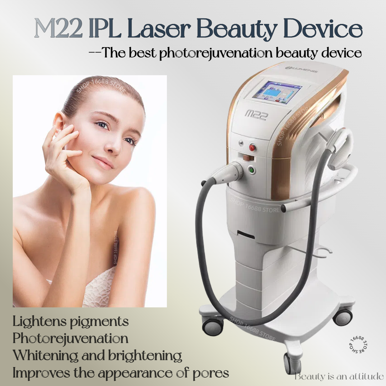 OPT Multi-functional Golden Appearance High-efficiency 2-in-1 ND YAG Laser Facial Wrinkle Lifting Skin Multi-mode Safety Cosmetic Instrument 1/2 Handl