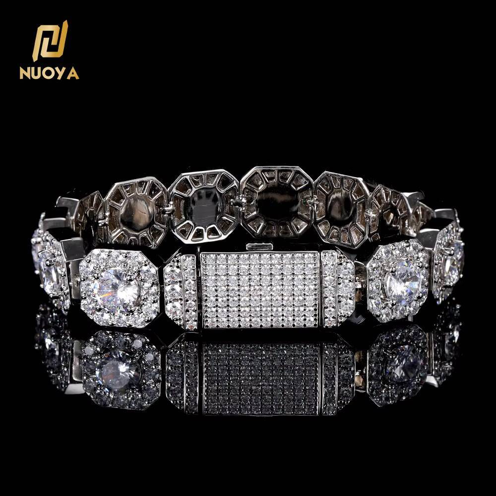 NUOYA 10mm Clustered Tennis Chain Bracelet Iced Out Baguette Cubic Zircon Hip Hop Jewelry