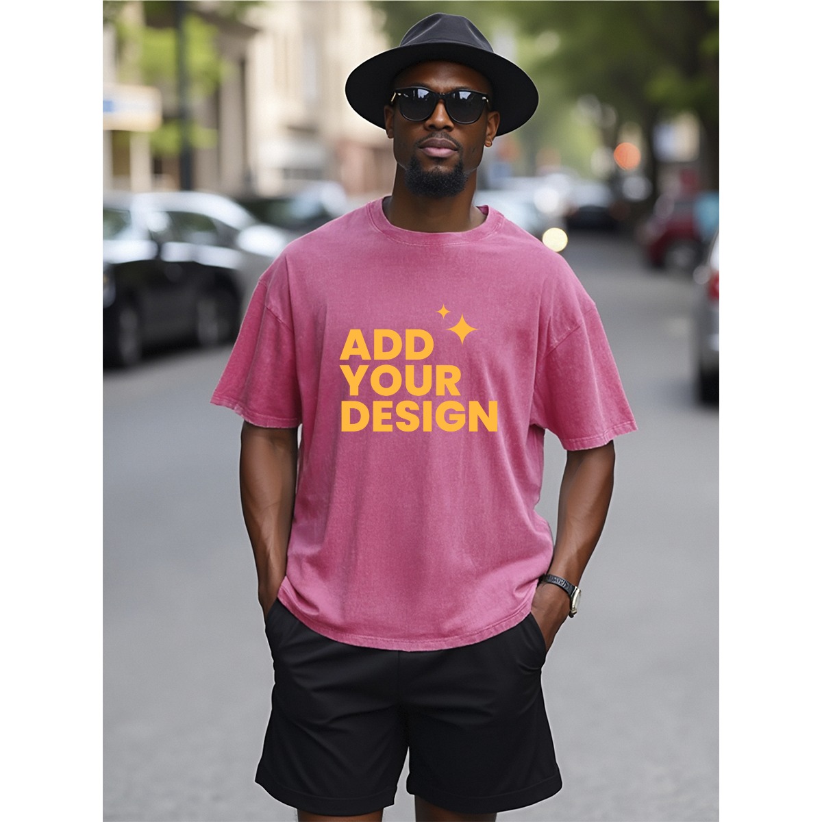 DHgatepod Unisex Heavyweight Washed Cotton Tee - 230GSM Vintage Crewneck T-Shirt with DTF Print (Front & Back)