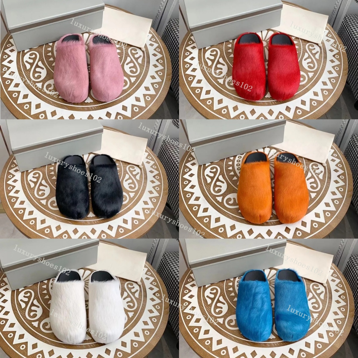 Designer Sandals Horse Hair Slippers Women Shoes Fur Slides Round Toe Loafers Candy Color Slipper Men Rubber Slides Plush Shoe Warm Winter Sansal