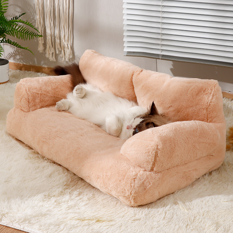 Plush Fabric Pet Sofa Bed with Detachable Pillow Custom M/XL/XXL Sizes All - Season Use Washable Durable Ideal for Cats/Small Dogs Home/Kennel/Vet Dec
