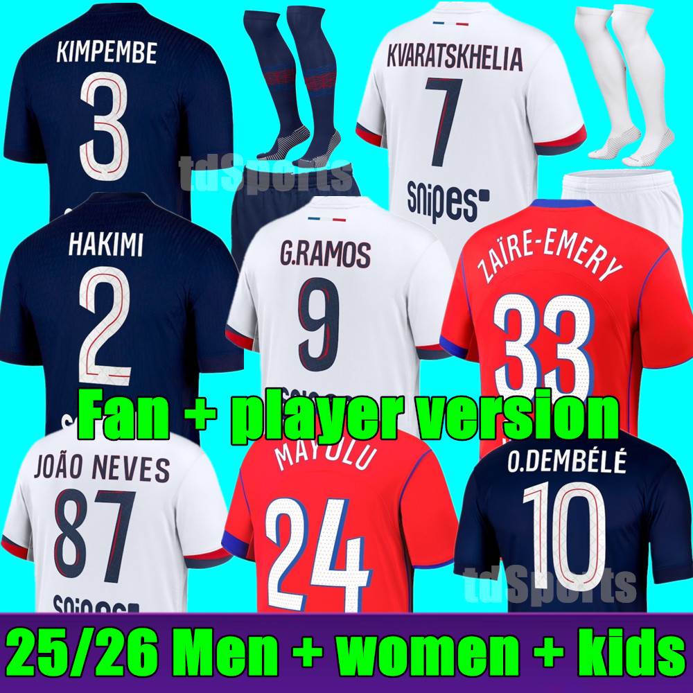 2025 2026 maillot de foot MBAPPE soccer jerseys O.Dembele HAKIMI Psges ZAIRE-EMERY KOLO MUANI G.RAMOS football shirt 25 26 home Men Women kids Kit third away 4th