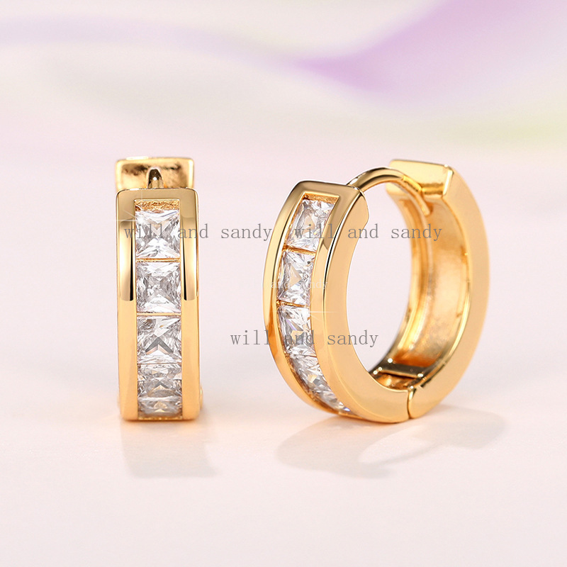 14K Gold Hoop Earrings for Women Dazzling Square Cubic Zirconia Circle Hoop Huggie Stylish Hypoallergenic Jewelry Designer Jewelry Sterling Silver Ear