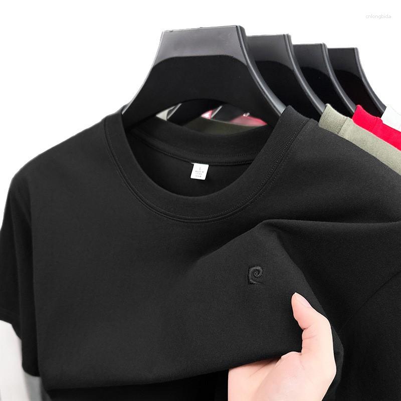 Men's T Shirts Summer Short-Sleeved T-Shirt Round Neck Liquid Argon Seamless Thin Casual Pure Color Embroidered Half-Sleeved