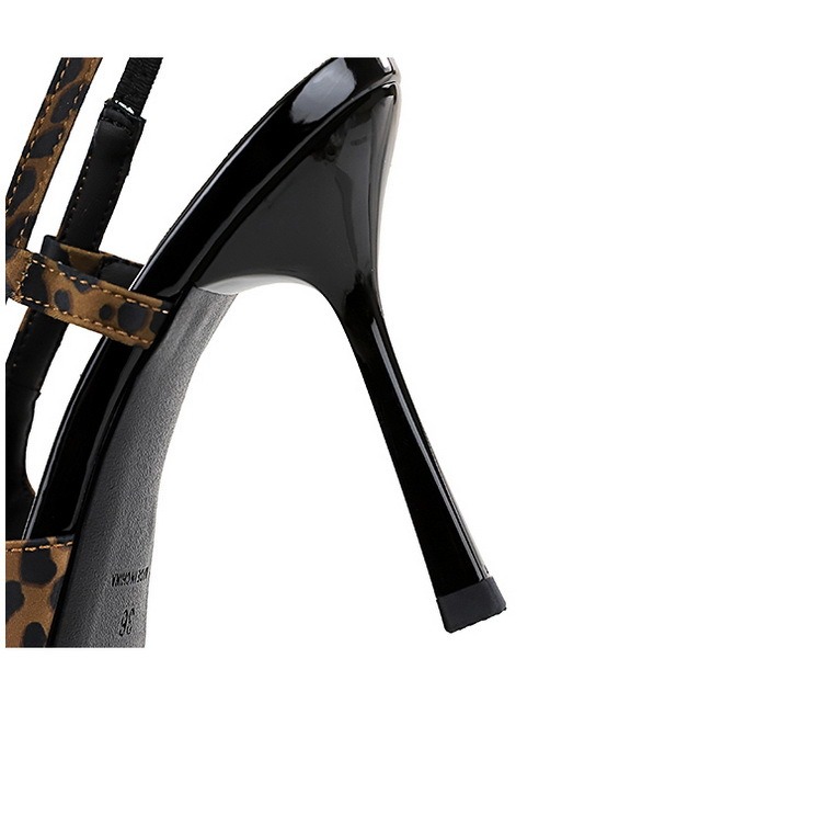 designer heels European and American style banquet high heels thin heels leopard print back void metal pointed toe back loop high-heeled single shoes 