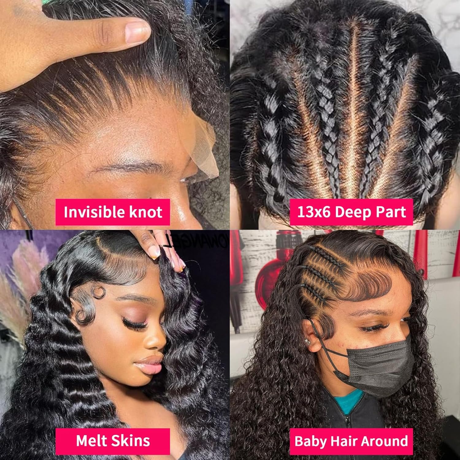 13x4 HD Transparent Lace Frontal Curly Wigs for Women Deep Wave Lace Front Wigs Human Hair 180% Density Glueless Wigs Human Hair Pre Plucked with Baby