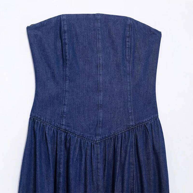hoodie Elegant Women's Strapless Slim Fit Denim Ruffled Midi Dress Summer New Beach Party Dresses For Woman Casual Streetwear Outfits jacket