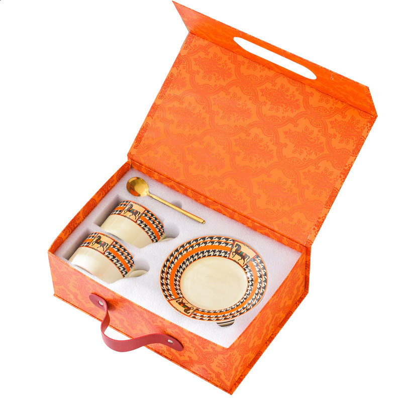 European Style Coffee Cups and Saucers Set Afternoon Tea Bone China Cup Saucers Gift Box Set 250818