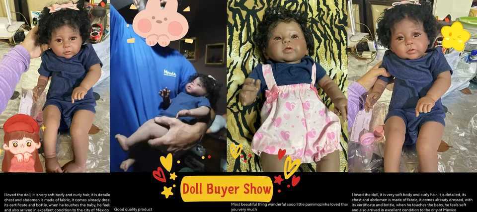 20Inch African American Doll Raven Dark Skin Reborn Baby Finished Newborn With Rooted Hair Handmade Toy Gift For Girls W250818