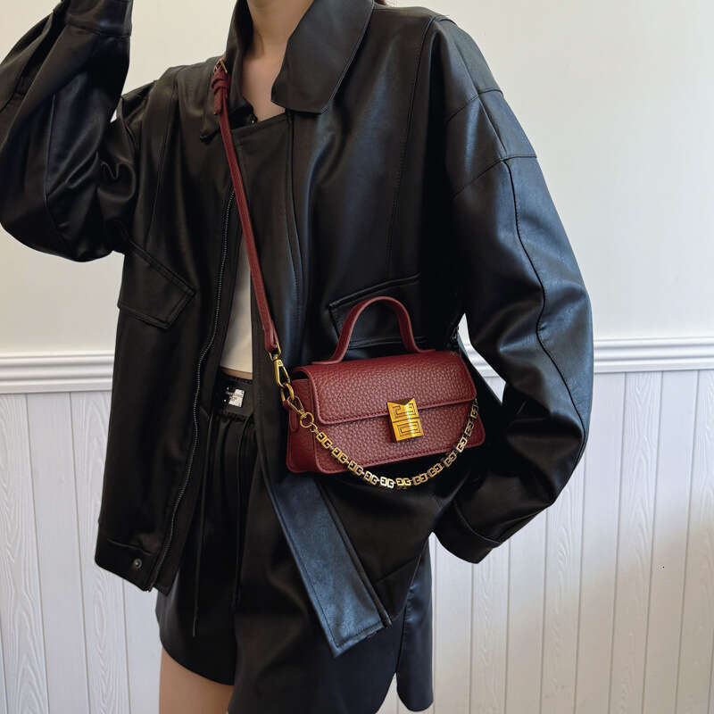 High-End Lychee Pattern for Women 2025 New Designer Trendy Fashion Chain Bags Commuter Small Square Crossbody Bag