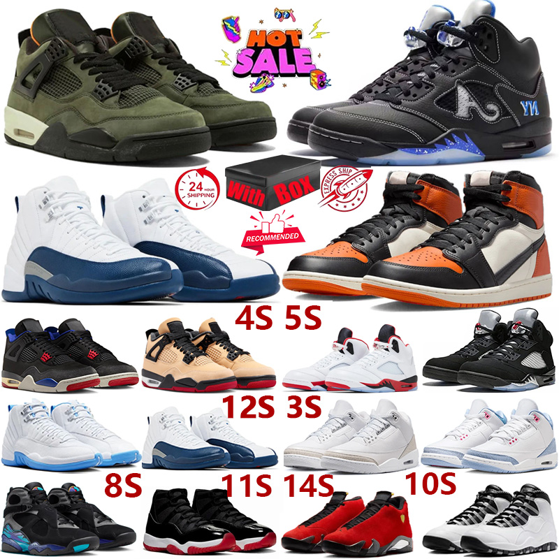 with box Basketball Shoes 5s Black Tongue Grape Sail Black Cat 4s Cave Stone Pizza Deep Deep Green race 3s Cobalt Bliss 14s red 12s French Blue 10s Steel 8s Aqua Sneakers