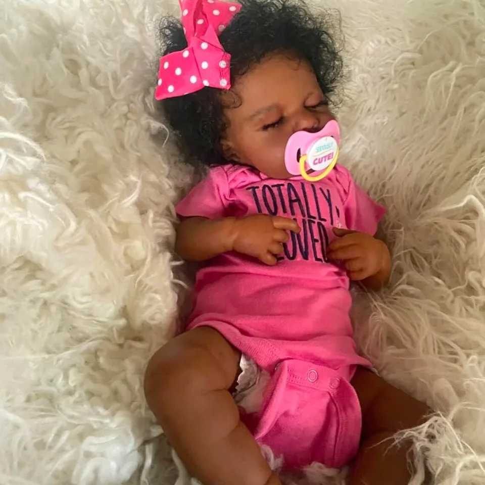 50 CM Finished Reborn Baby Doll LouLou Sleeping African American Girl Newborn Dark Skin Soft Hand-Rooted Hair Christmas Gift Toy Z250818