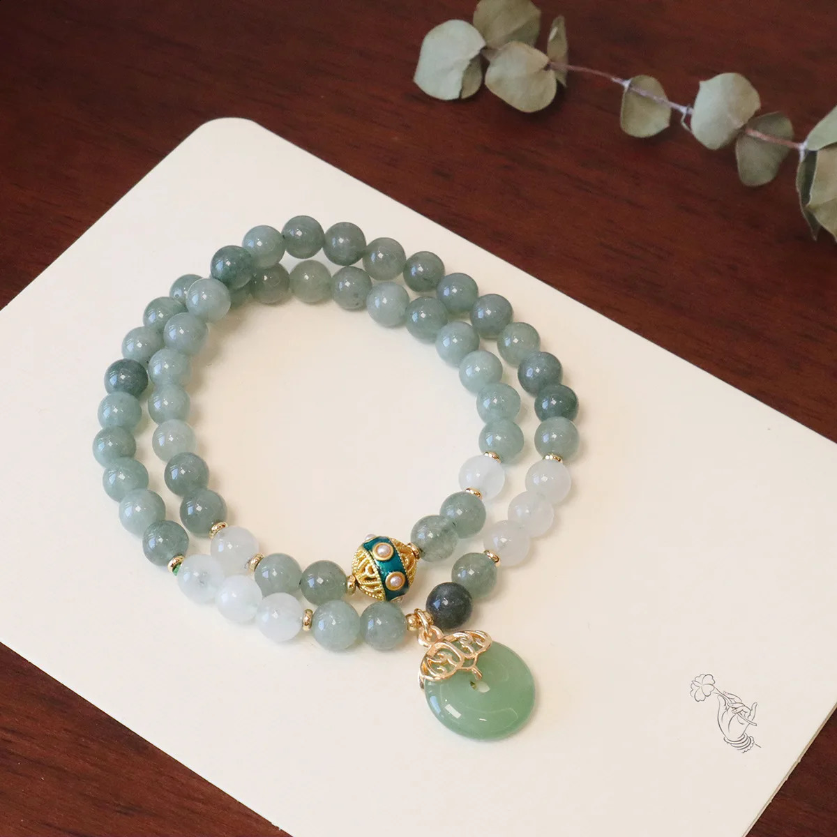 Ruifan Fengshui Bracelet Natural Green White Jade Beaded Strand Womens Bracelets Lucky Peace Button Pendant Accessories 1409 250801