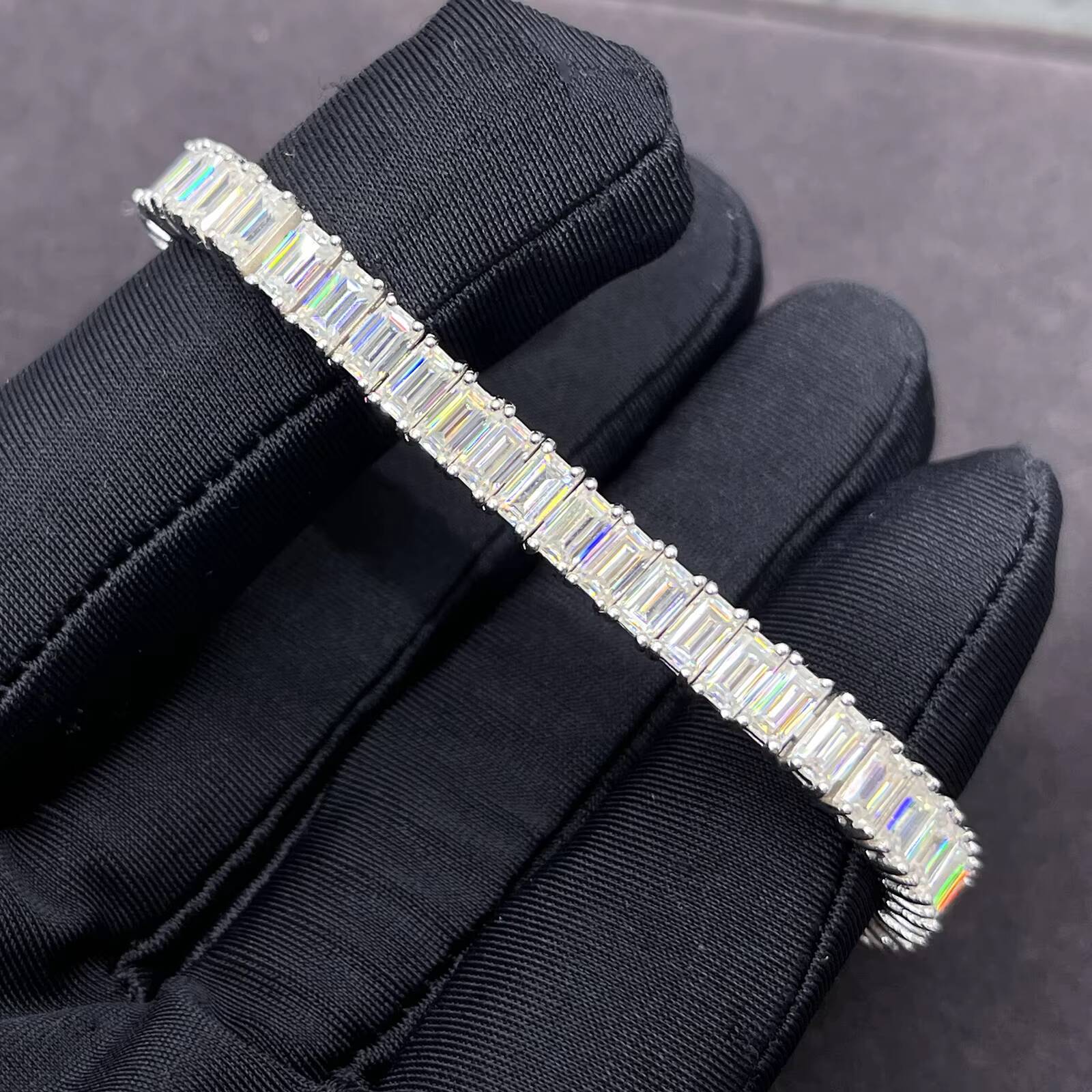 Pass Diamond Tester 5mm*3mm 26ct Baguette Moissanite Tennis Bracelet 925 Sterling Silver Fine Jewelry Eternity Bracelet Women