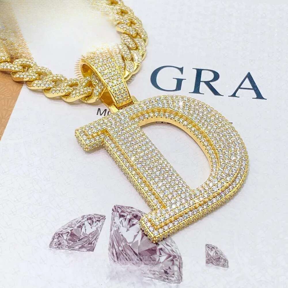 A-Z Sterg Sier Shiny VVS Moissanite Letter Pendant with 3mm 24inch Rope Chain Jewelry for Men Women Nice Gift