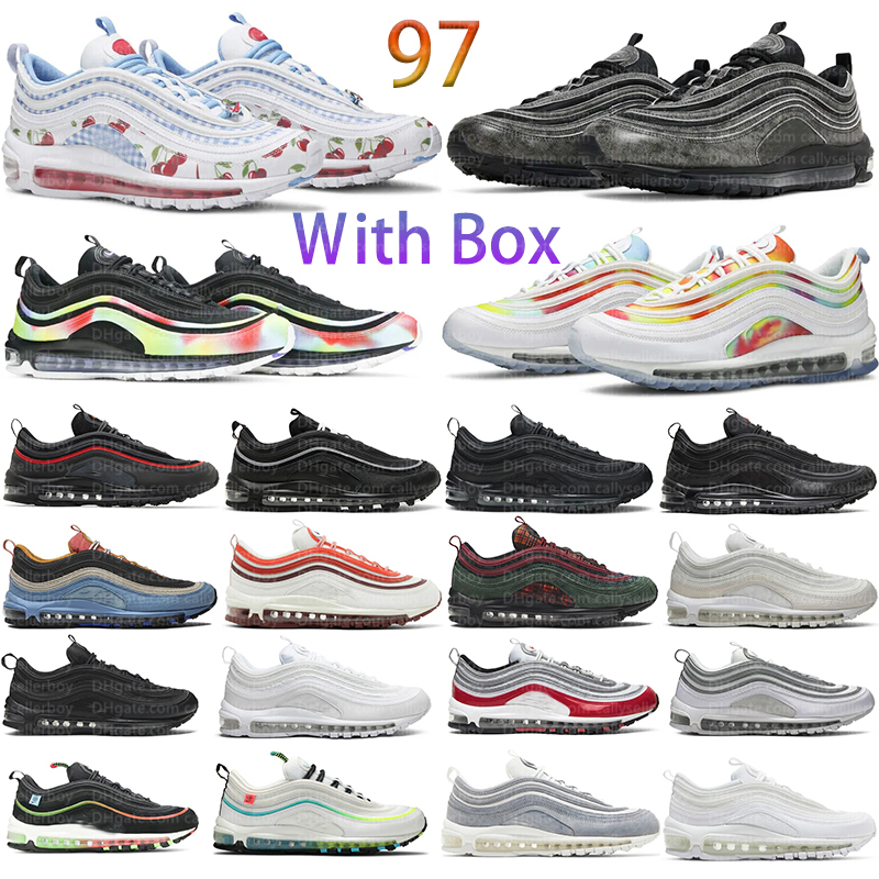 With Box 97 Running Shoes Men Women 97s Sneakers TieDye Triple Black White Silver Cherry Picnic SE GS