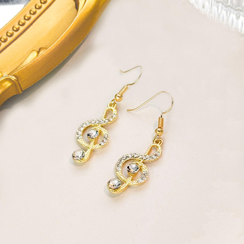 2025 Minimalist Geometric Note Earrings Full Crystal Alloy Drops Versatile Dainty Statement Jewelry for Women