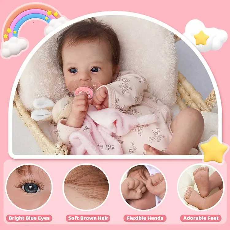 45CM Finished Reborn Dolls Felicia Vinyl Newborn Open Blue Eyes Doll Hand-Rooted Hair 3D Skin Tone Visible Veins Christmas Gift W250818