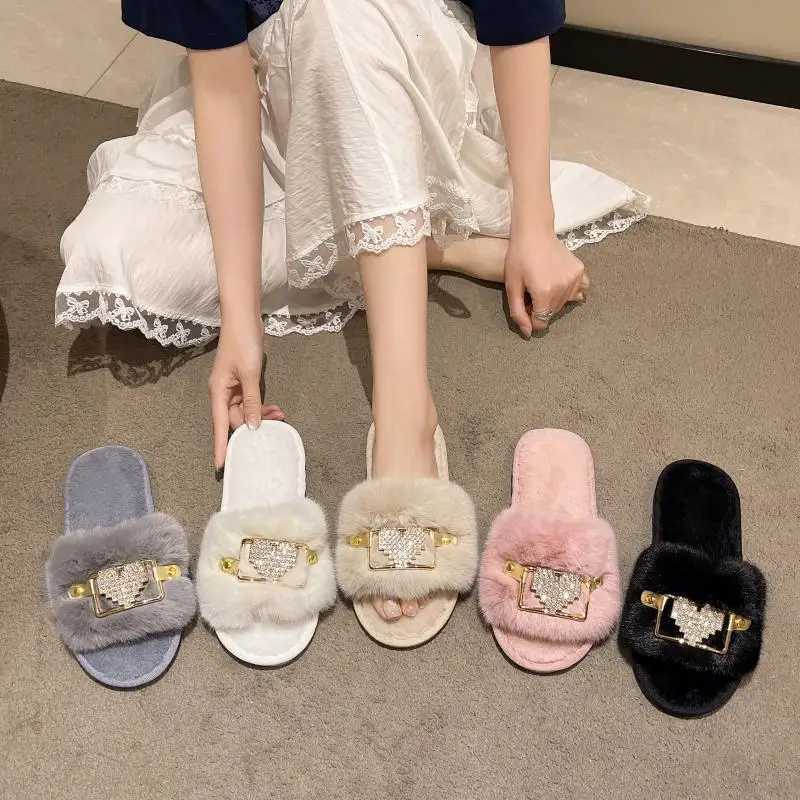 Love Chain Fluffy Wens Slippers He Fion Designer Shoes Wan Autumn Winter Faux Fuzzy Fur Slides Indoor Elegant Y250818