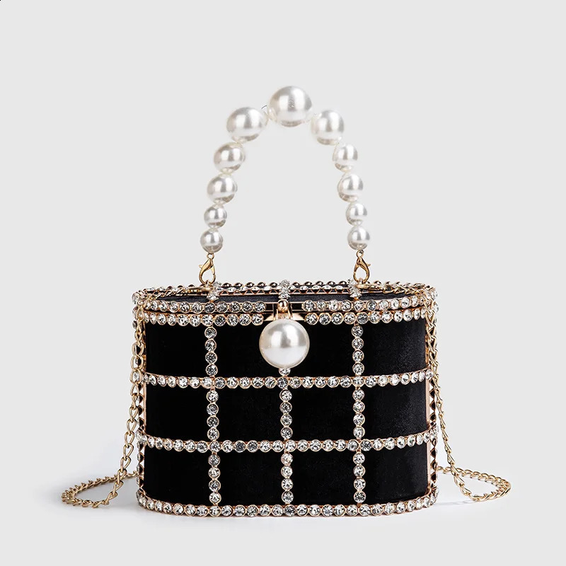 y Diamond Metal Bucket Pearl Handle Women Party Clutch Purses and Handbags French n Ming Ai Wedding Chain Shoulder Bag 250815