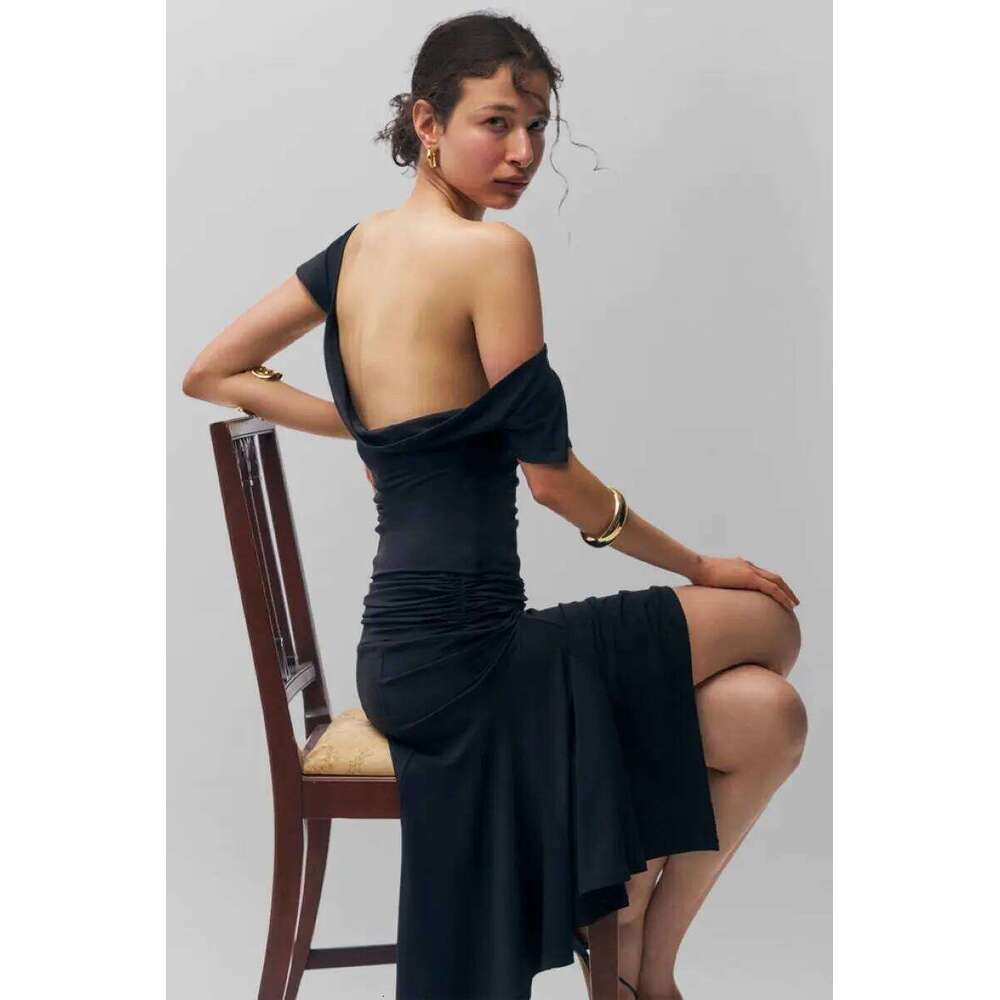 hoodie Guiz Black One-Line Collar Backless Top Slimming Look And Versatile Women's Summer Short-Sleeved Double Layer Will Not See Through jacket