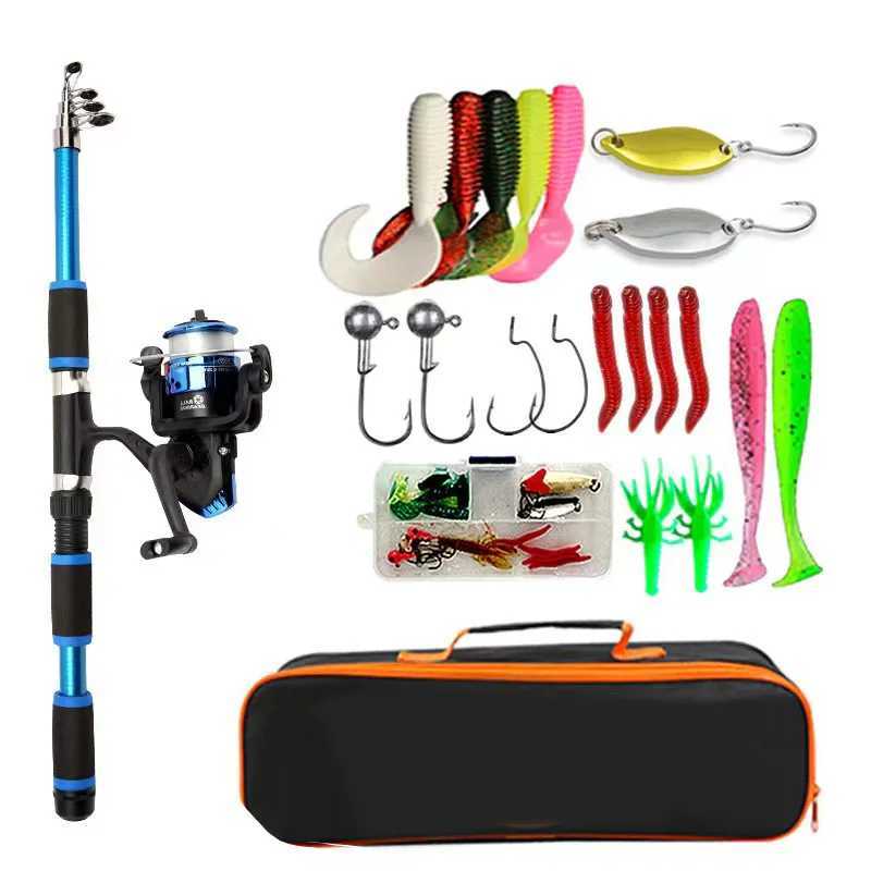 Fishing Pole Set Full Kits With Telescopic Fishing Rod And Spinning Reel Baits Hooks Travel Pole Set Y250819