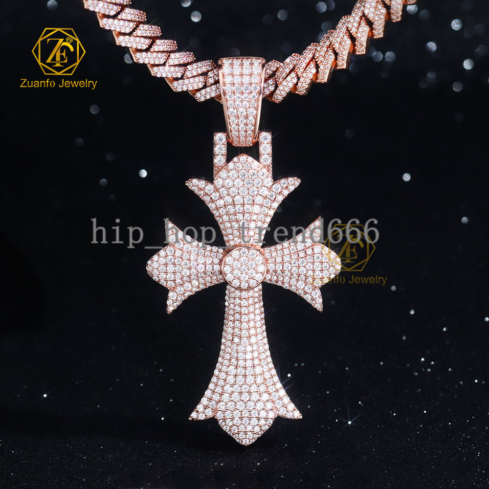Wholesale 925 Silver Cross Pendant with Black Moissanite GRA D VVS1 Moissanite Diamond Pendant Cross Charm Party Gift