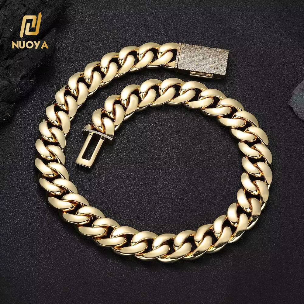 Unisex Hip Hop Jewelry 18K Gold Plated Brass Cuban Link Chain with Diamond Clasp Heavy Miami Cuban Chain Necklace for Gifts