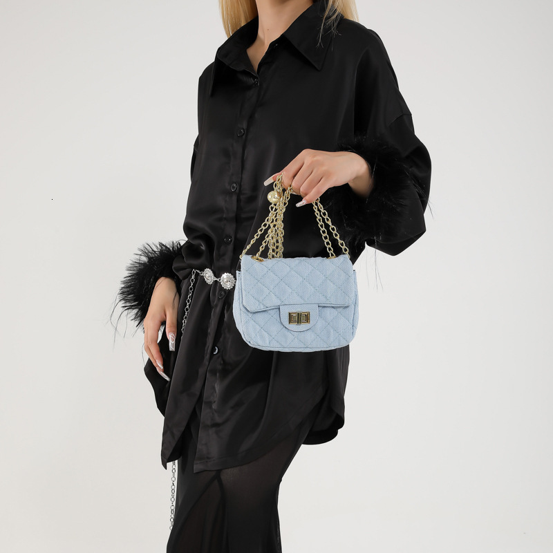 Free shipping designer Textured Stylish Lock Buckle Small Square Bag Wholesale Autumn New Small Chanel Style Denim Fashion Diamond Chain Crossbody Bag