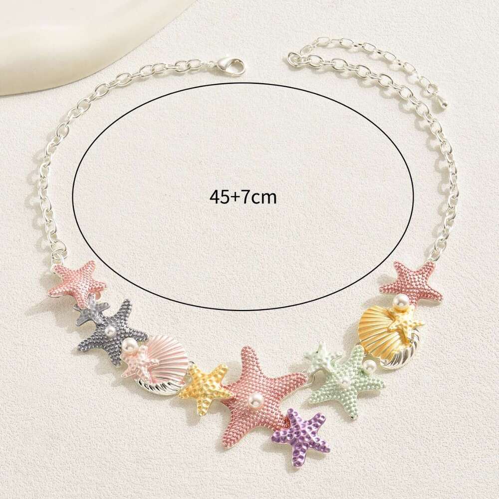 Ins Star Shell Long for Women Versatile High-end Pearl Inlaid Oil Drip Collarbone Chain Necklace